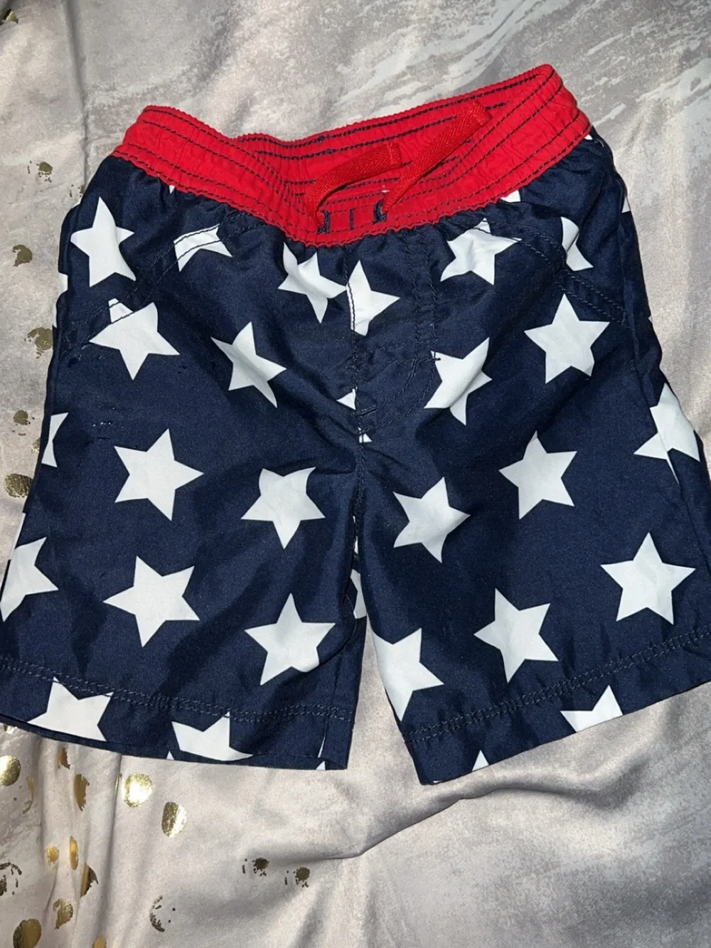 Carter's Navy Star Print Swim Shorts with Red Waistband